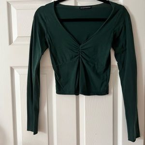 Brandy Melville Dark Green Long Sleeve Crop Top